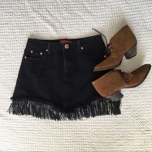 Black Mini skirt with fringe, jean skirt, boho